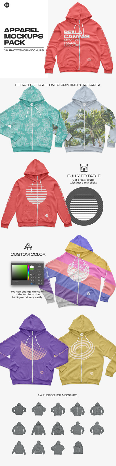 帆布男士拉链连帽衫服装样机