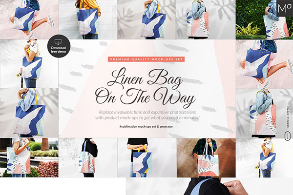 亚麻面料购物袋图案设计样机套装