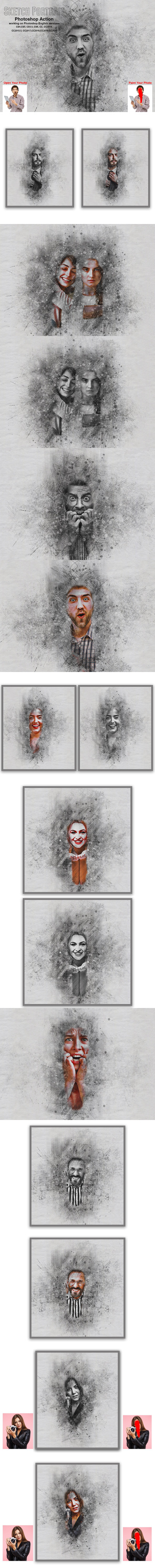 铅笔素描人像绘画Photoshop动作