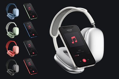 带Airpods Pro样机的iPhone 12 APP UI样机展示模型mockups