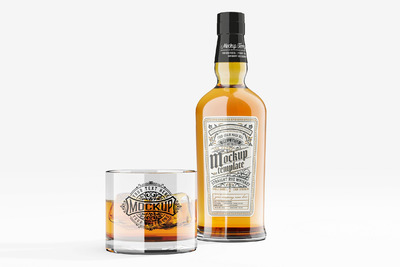 威士忌瓶和玻璃模型样机（PSD）