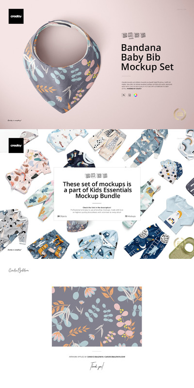 婴儿头巾围兜图案设计样机集[1.27GB,PSD]