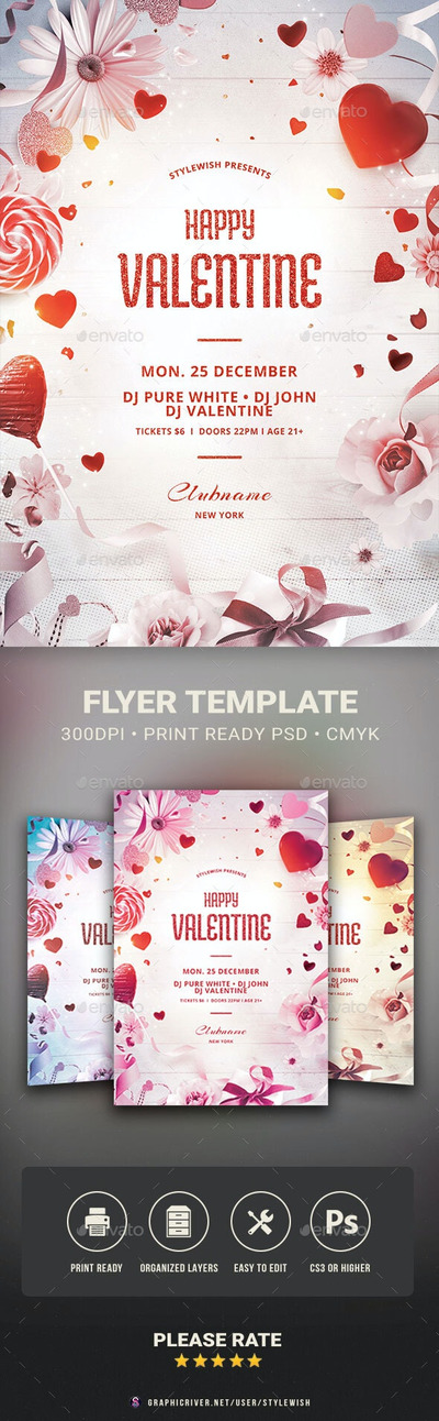 快乐甜蜜情人节派对活动传单设计