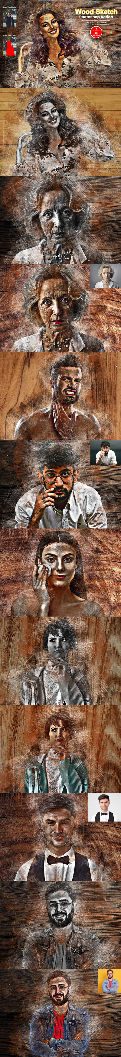 木纹素描照片效果ps动作下载