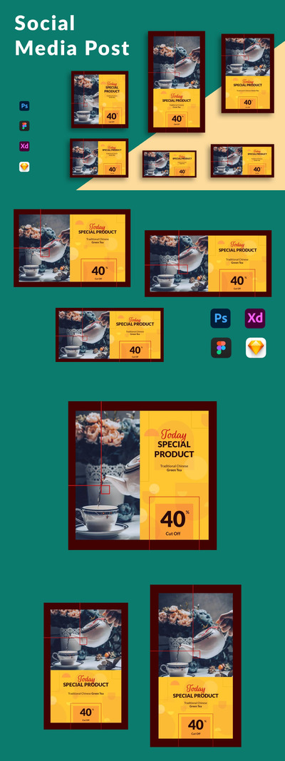 时尚高端简约的多用途社交媒体banner海报设计模板集合-PSD, XD, FIG, SKETCH