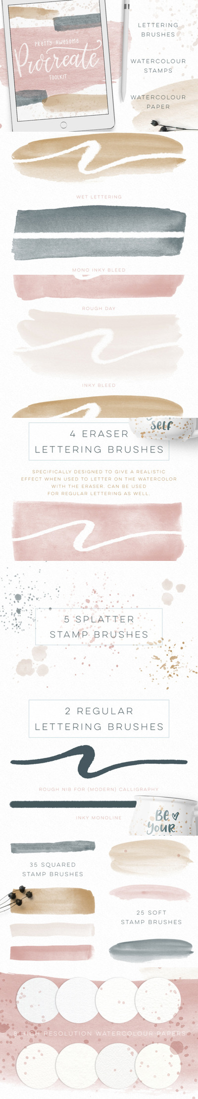 适用于Procreate应用的字母水彩笔刷套装
