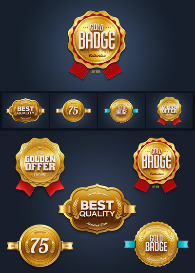 高端3D立体房地产金色配色标签图标设计