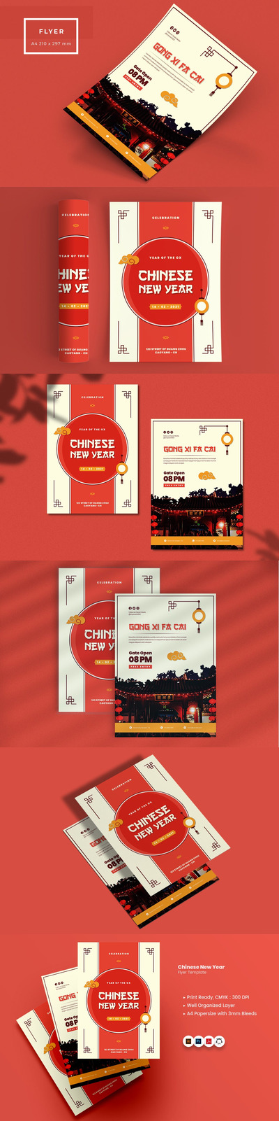 优雅时尚的中国春节新年广告海报模板（AI,EPS,PDF,PSD）