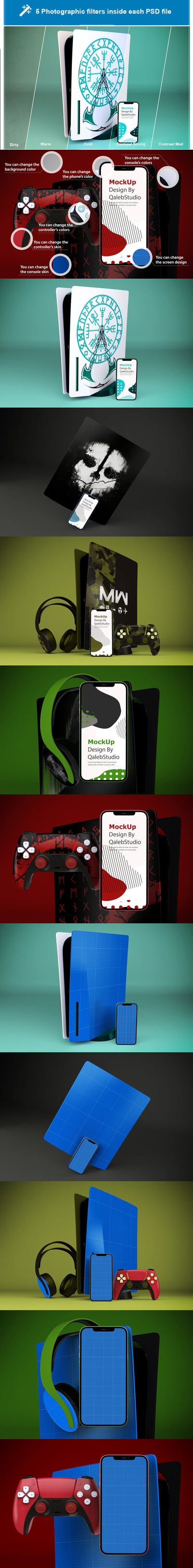 iPhone 12 & PS5 组合展示样机（PSD）