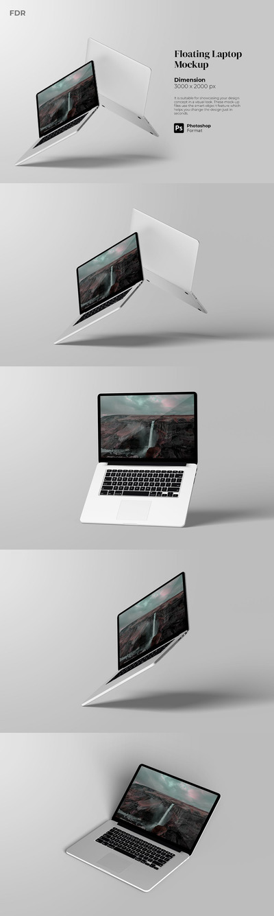 浮动笔记本电脑笔记本UI样机展示模型mockups