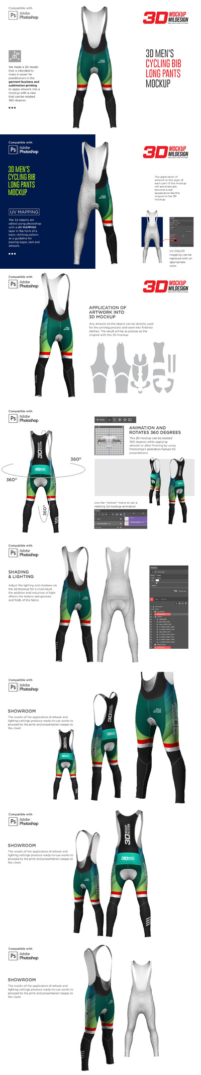 3D自行车骑行背带裤服装展示样机