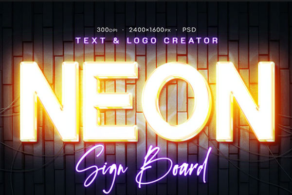 复古霓虹灯招牌ps图层文本效果素材