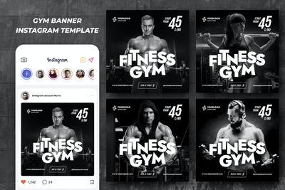 专业高端健身房Instagram社交媒体banner海报设计模板-PSD
