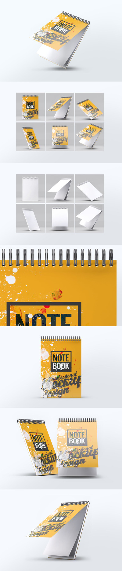 高品质的逼真质感笔记本封面设计书籍装帧VI样机展示模型mockups