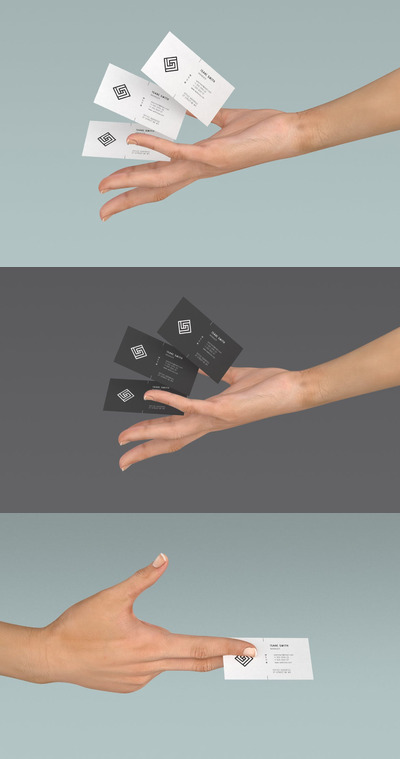 高端个性魔术师手法名片设计VI样机展示模型mockupps