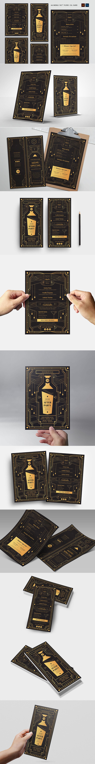 高端奢华轻奢质感欧式复古art deco房地产风格传单海报菜谱设计模板-PSD，AI