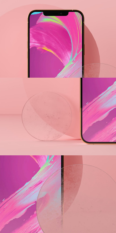 iPhone 12 粉色场景设计展示样机（PSD）