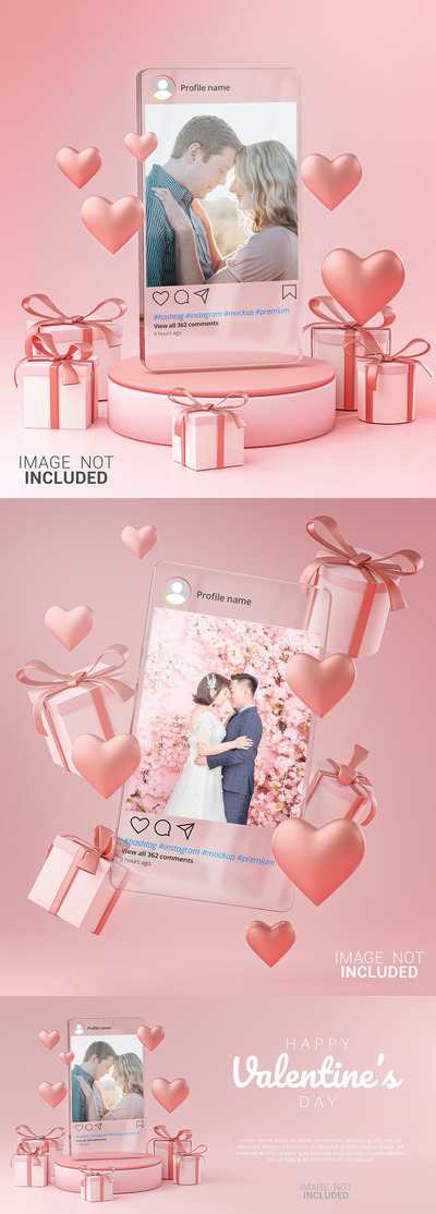 情人节3D场景社交广告设计展示样机（PSD）