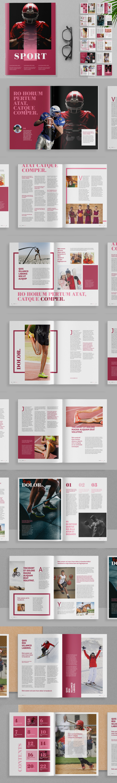 粉红配色方案体育运动杂志版式设计模板