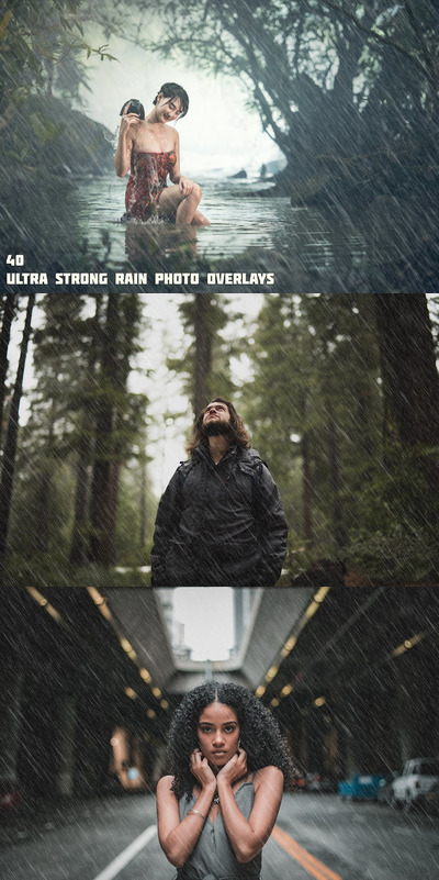 40个超强的下雨质感叠加效果photoshop动作预设
