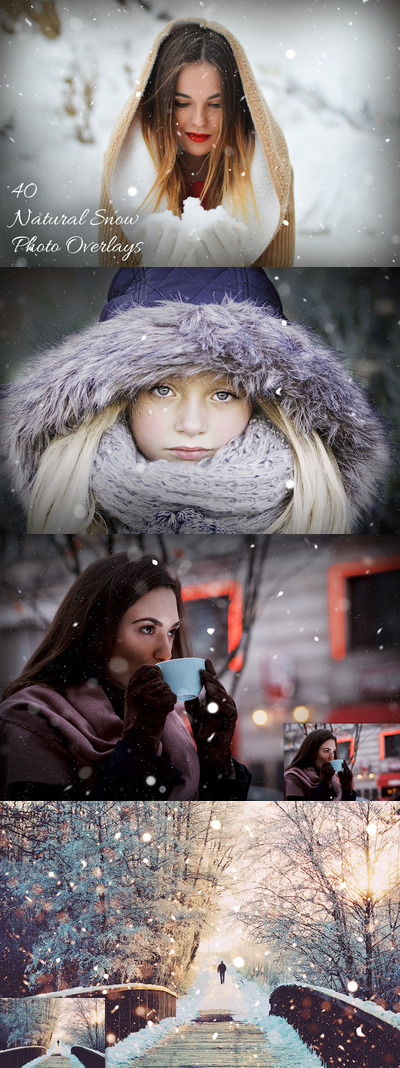 40自然下雪照片叠加层photoshop动作预设背景底纹纹理集合