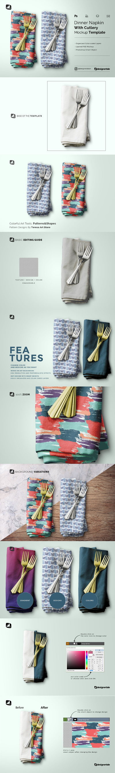 晚餐餐具餐巾样机模板