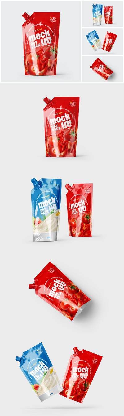 高品质的番茄酱果汁酸奶辣酱包装设计VI样机展示模型mockups