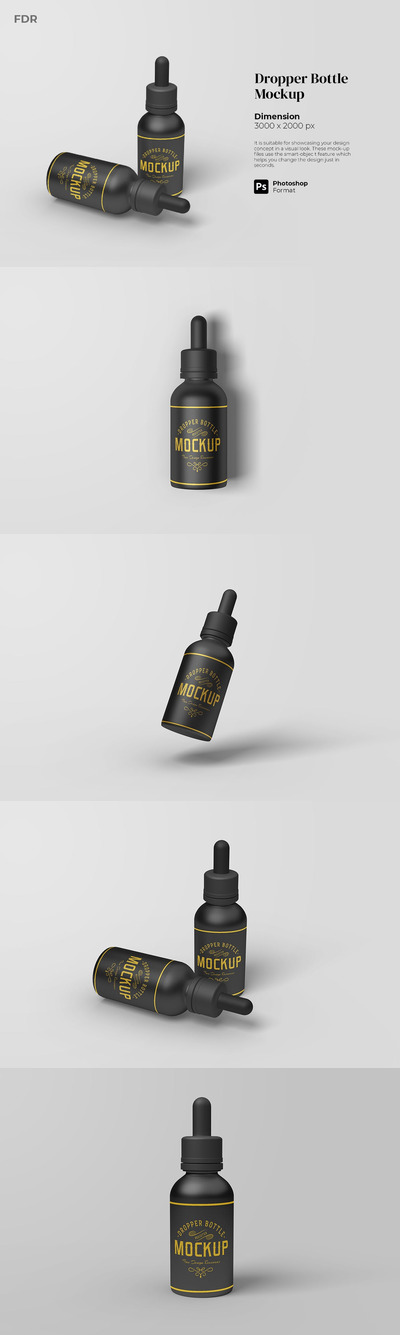 高品质的滴管瓶包装设计VI样机展示模型mockups