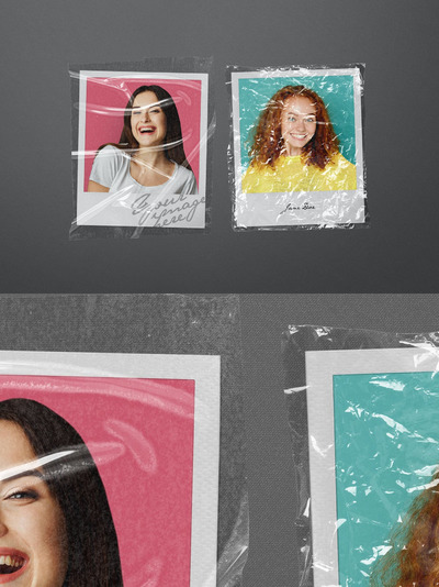 空白的即时照片样机框架胶袋塑料袋VI设计样机展示模型mockups