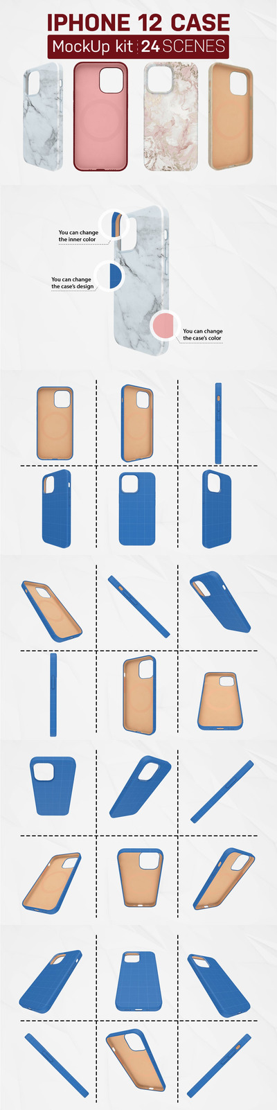 高品质的iPhone 12手机壳VI设计样机展示模型mockups