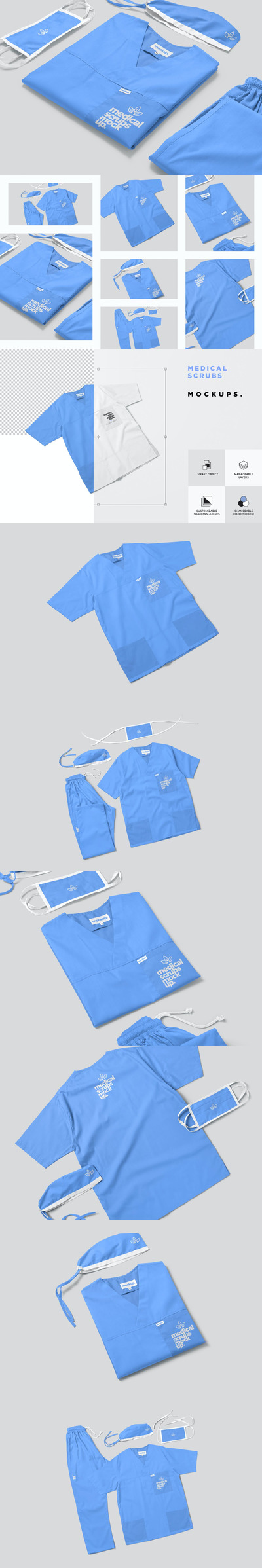 高品质的医院医生病号服服装设计VI样机展示模型mockups