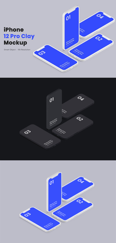 高品质的多角度2.5D等轴等距iPhone 12 Pro APP UI样机展示模型mockups