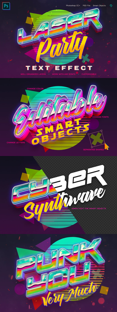 绚丽复古充满活力的3D文字效果图层样式