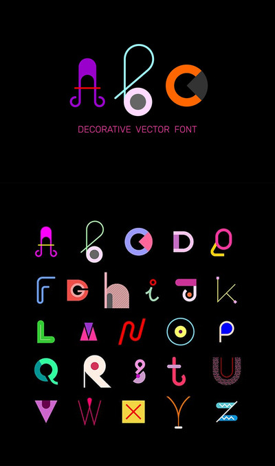 炫彩装饰艺术矢量英文字体集合-AI，EPS，JPG，PDF，PNG，PSD，SVG