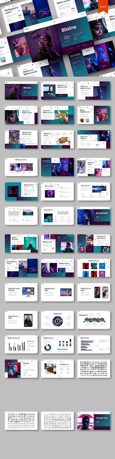 高端时尚新孟菲斯风格商业商务powerpoint幻灯片演示模板（pptx）