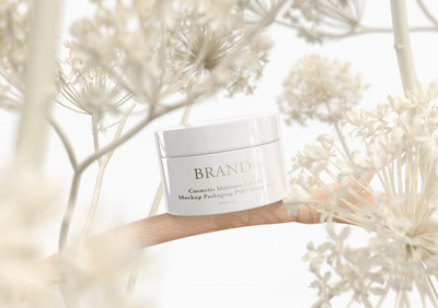 优雅的面霜包装展示样机[PSD]
