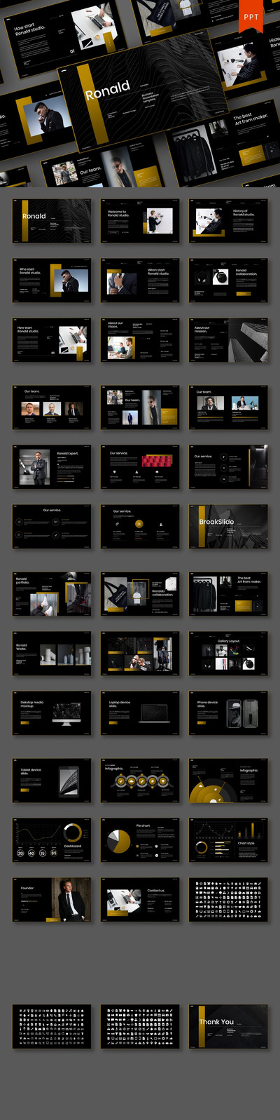 高品质的高端商业商务质感powerpoint幻灯片演示模板（pptx）