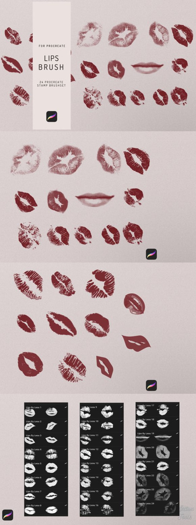 24个Procreate嘴唇印笔刷