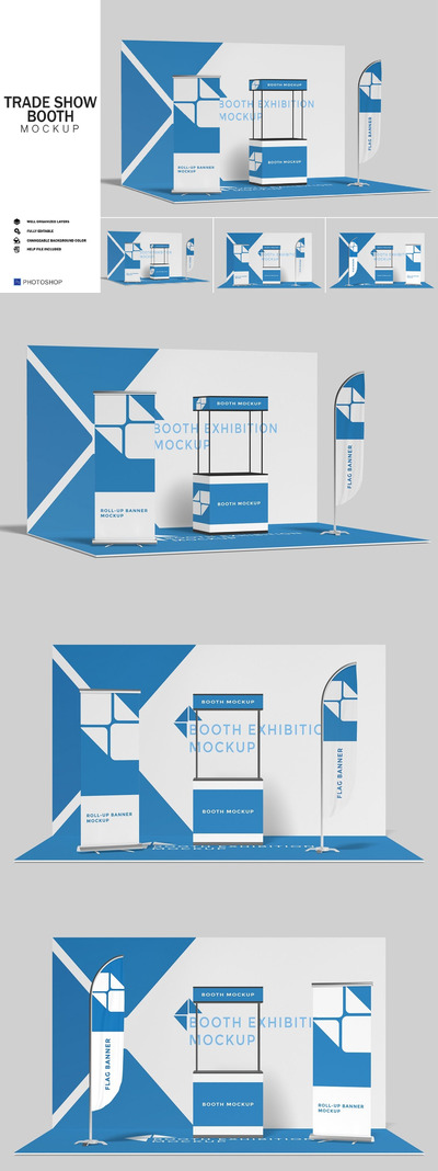 高品质的会展中心展会展位摊位设计VI样机展示展示模型mockups