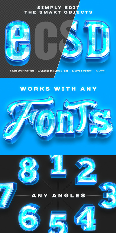 冬季冰冻逼真的3D文字效果（PSD）