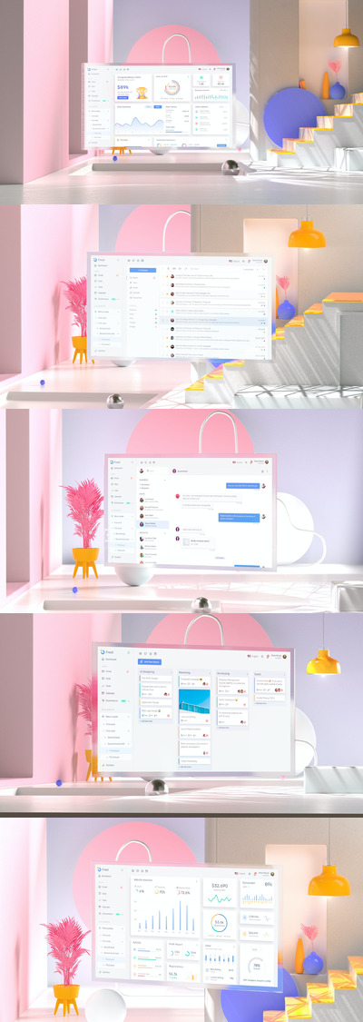 抽象女性风格的显示器展示场景样机（PSD）
