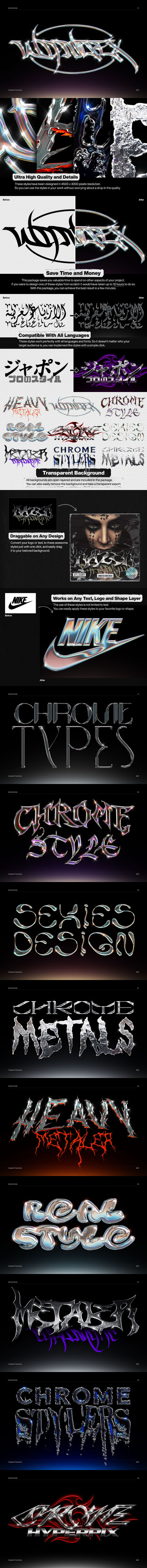 发光的金属镀铬文字图层样式模板