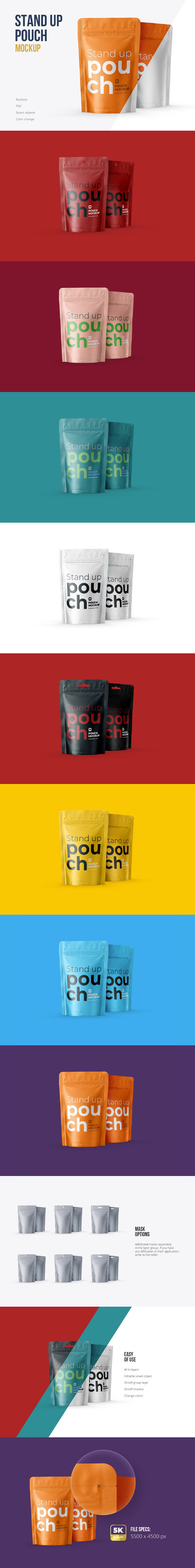 自立袋正面&侧面设计展示包装样机模板