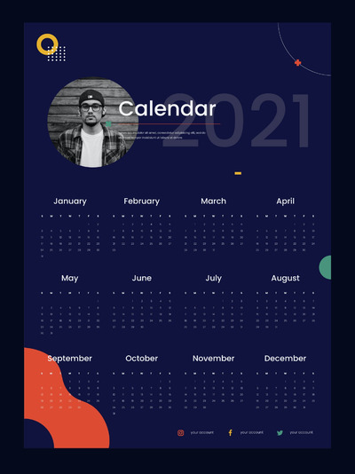 高端个人2021日历设计模板（AI,EPS,PDF,PSD）