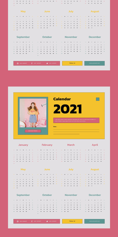 2021年时尚挂历设计模板（AI,EPS,PDF,PSD）