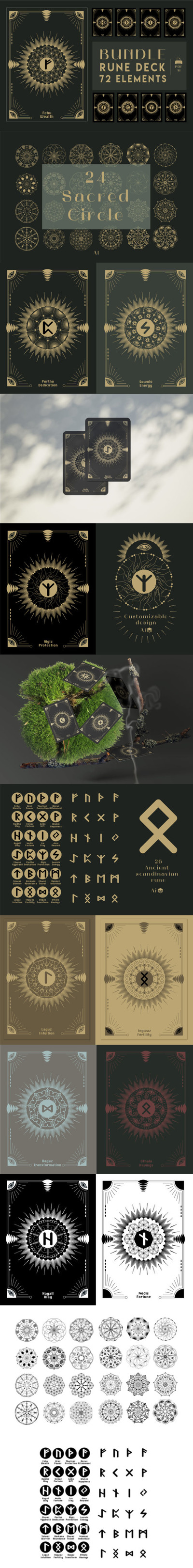 古老斯堪的纳维亚符文字母卡片插画素材