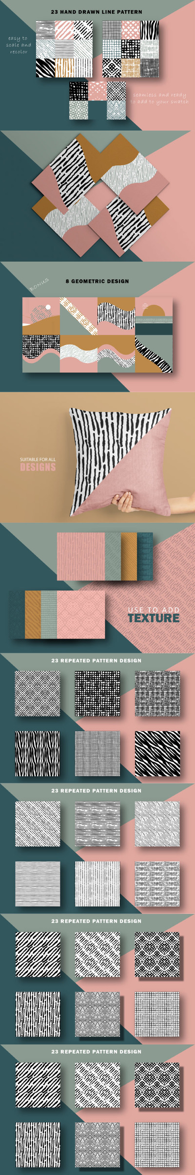 手绘线条无缝图案合集