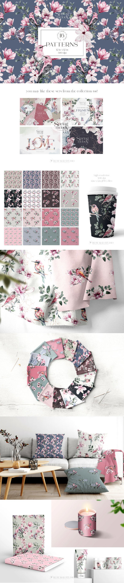 春季水彩无缝图案背景素材