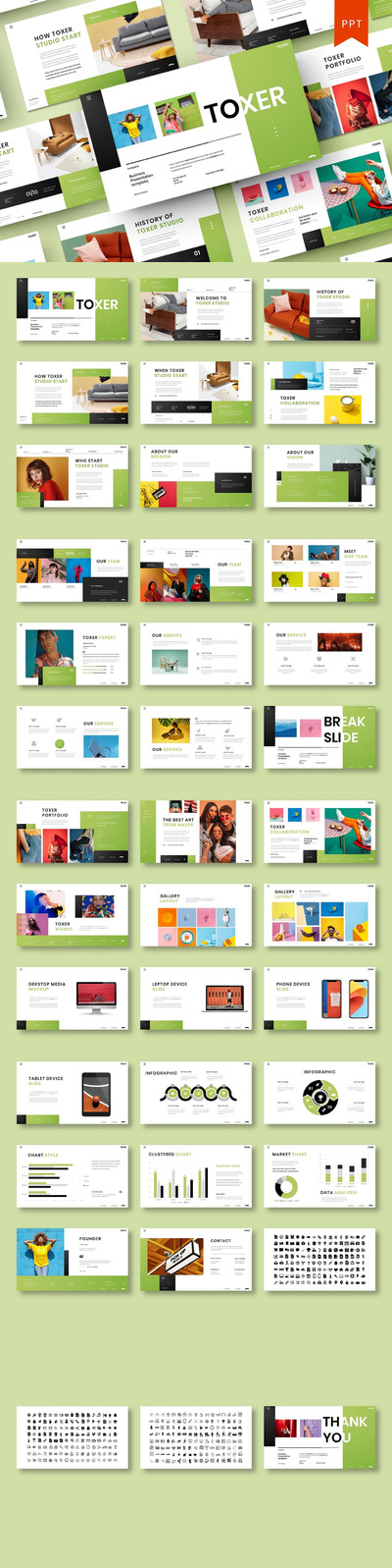 清新时尚简约商业商务powerpoint幻灯片演示模板（pptx）