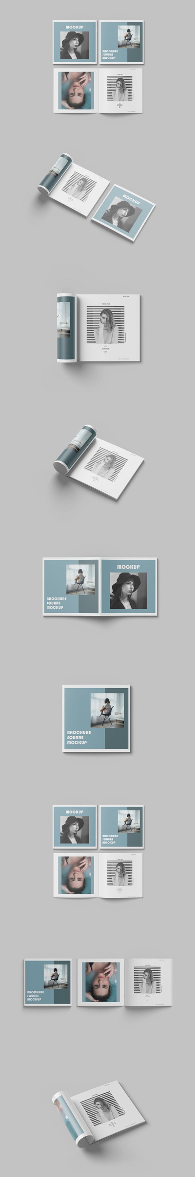 高品质的简约方形画册宣传册书籍装帧VI设计样机展示模型mockups